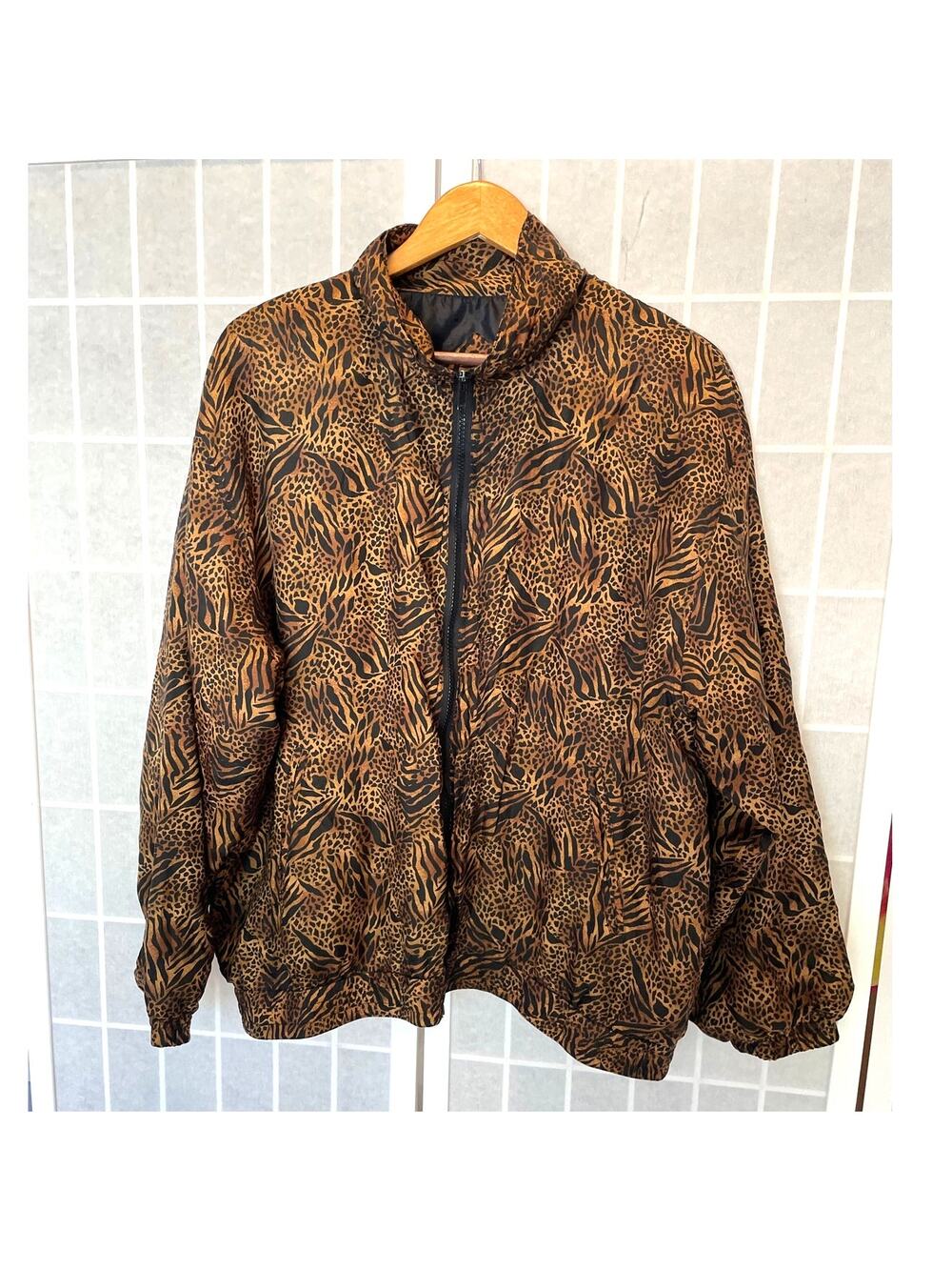 Vintage 100% Silk Xposure Animal Print Windbreaker Jacket 90s Retro Y2K Dopamine